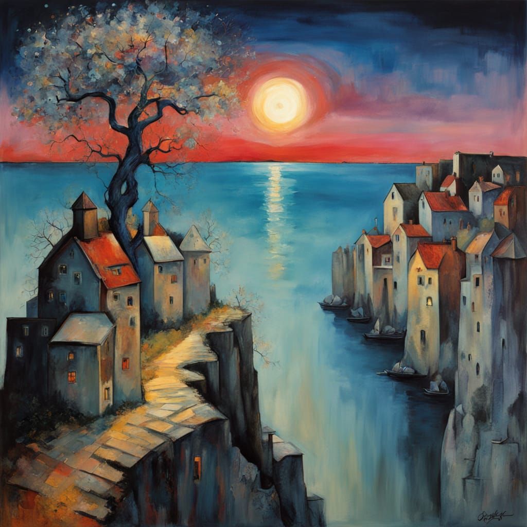 Luminous Moonlit Landscape with Elegant Tree Branch