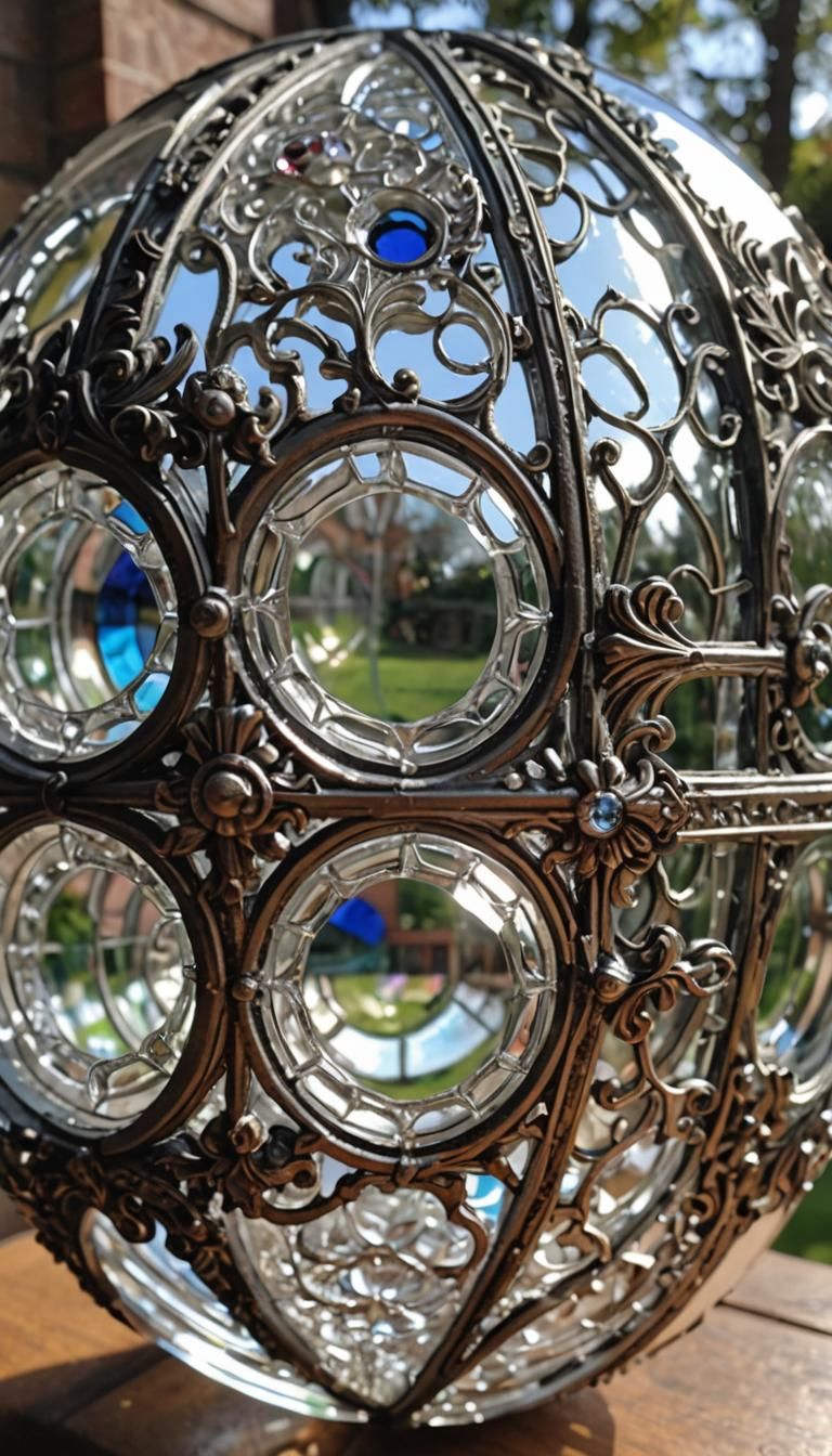 Stainglass crystal clear elaborate detailed ornate sphere.