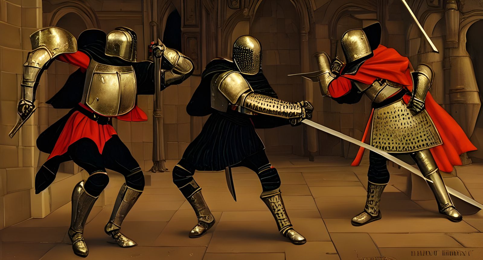 Knights Clash in Castle Chamber Illustration