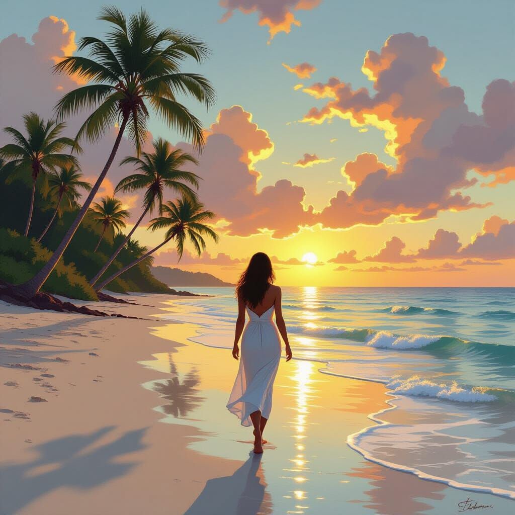 Woman on Summer Shore in Golden Light