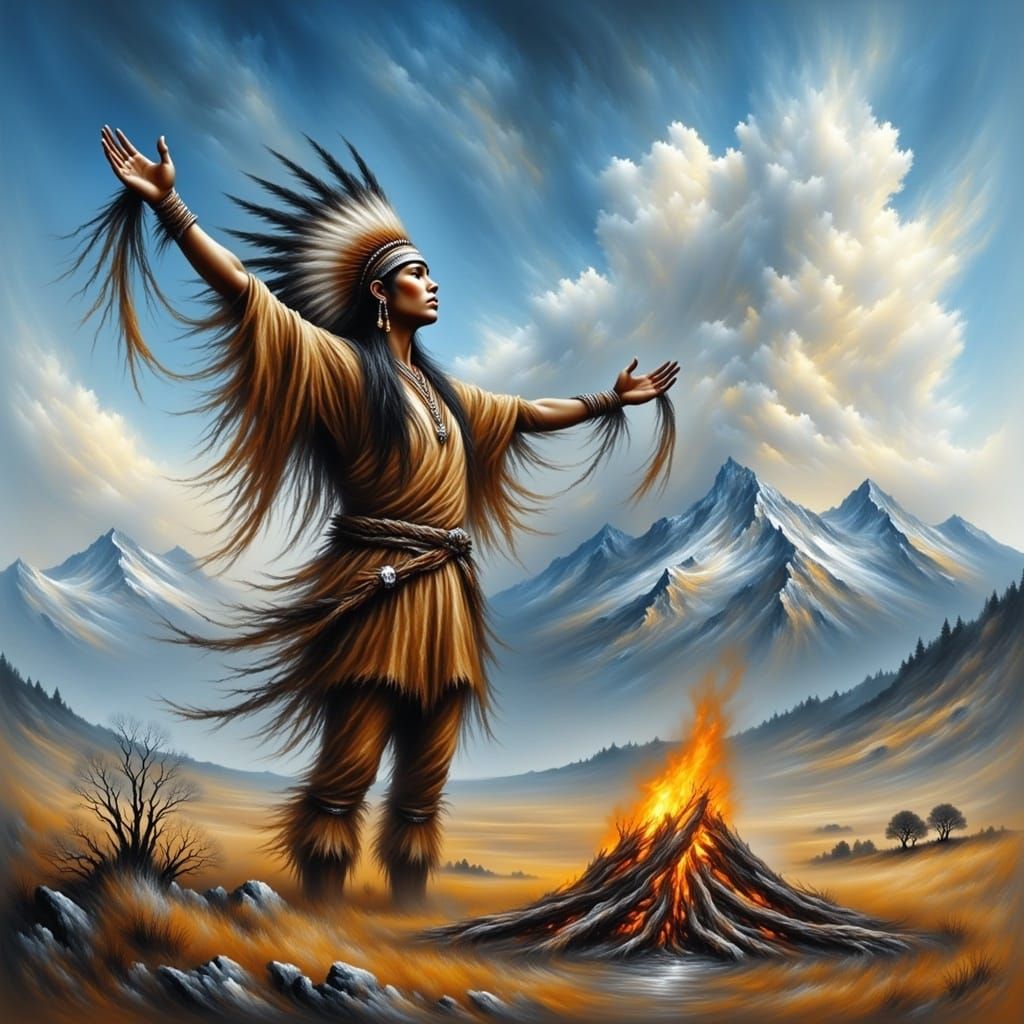Native American Chief in Reverence, Digital Matte Painting