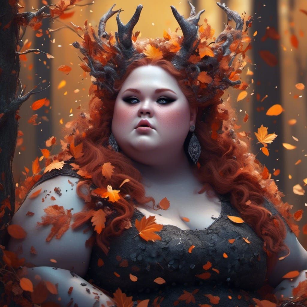 Curvy Forest Fairy with Dark Makeup in Pastel Style