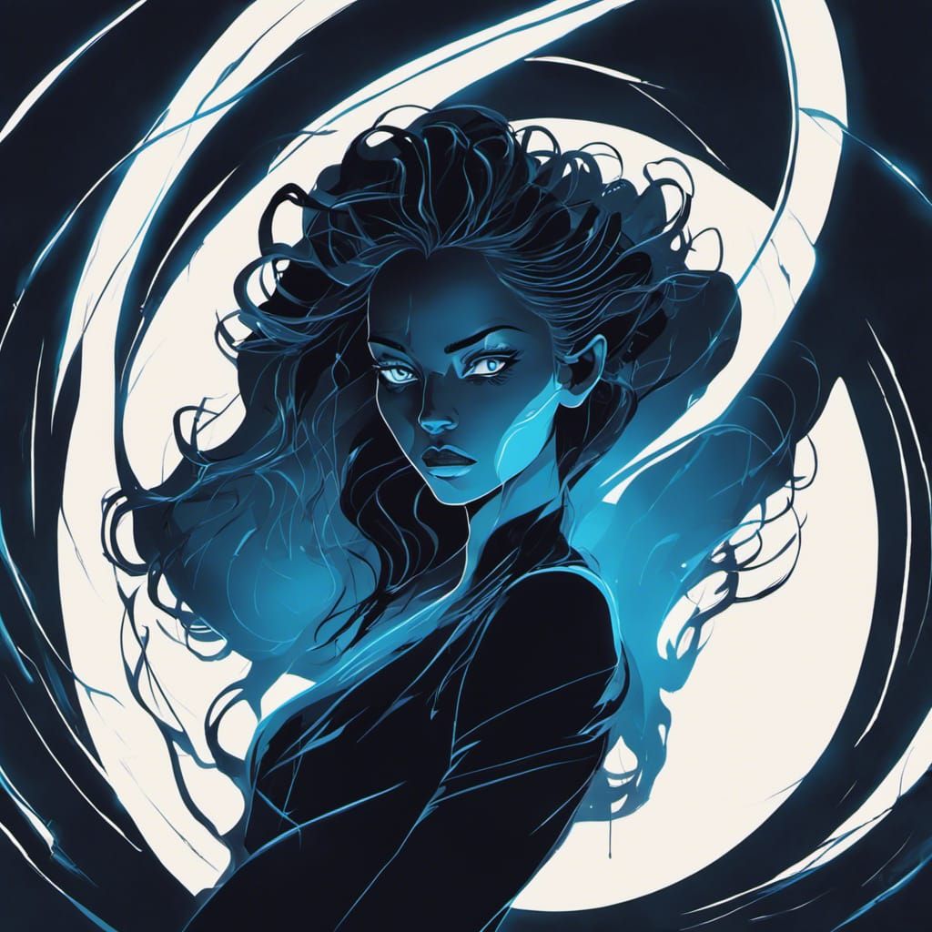 Silhouette Female Figure with Lightning, Vector Art