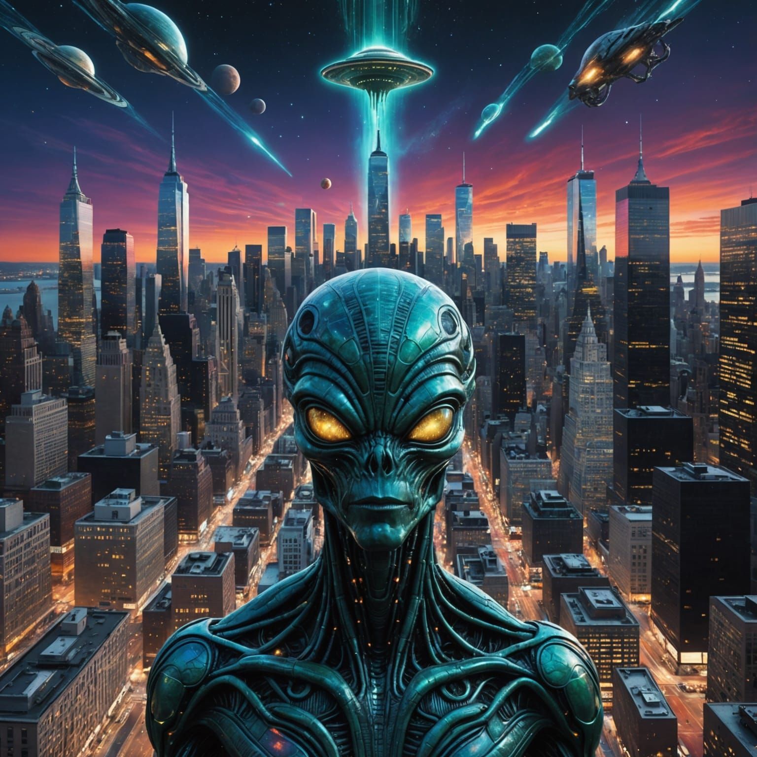 Aliens Invade New York City: Astral Illustration
