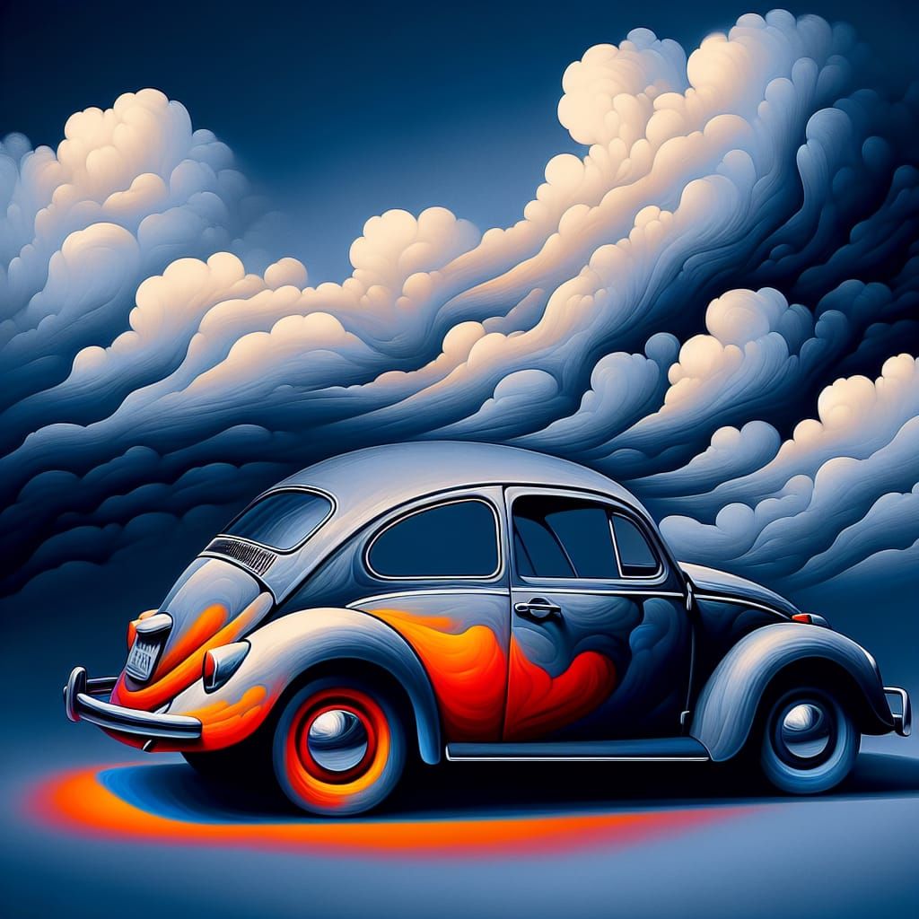 Vintage VW Beetle in Cartoon Style