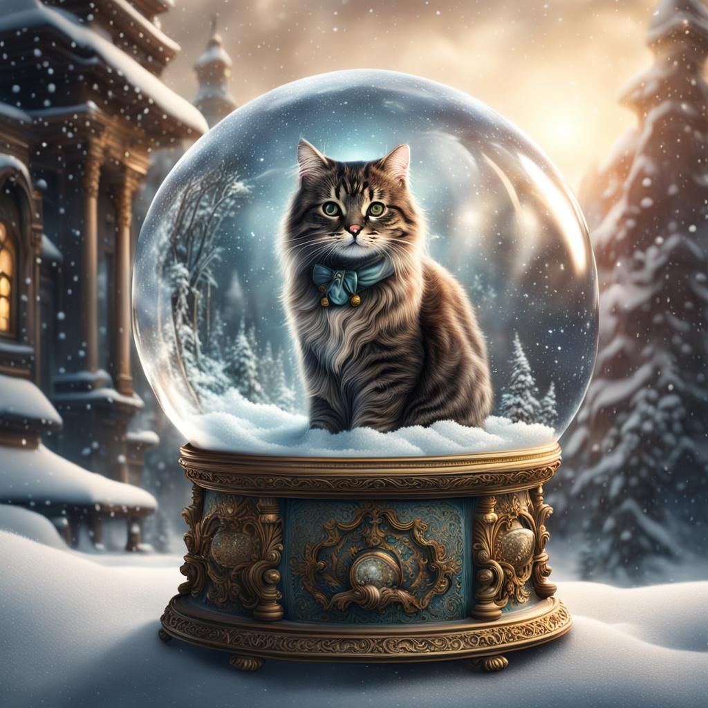 Ornate Snow Globe with Cat: Digital Matte Painting