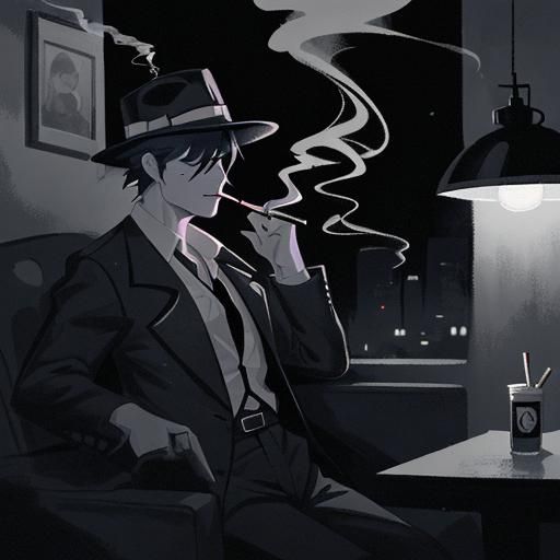 Film Noir Detective Smoking at Night
