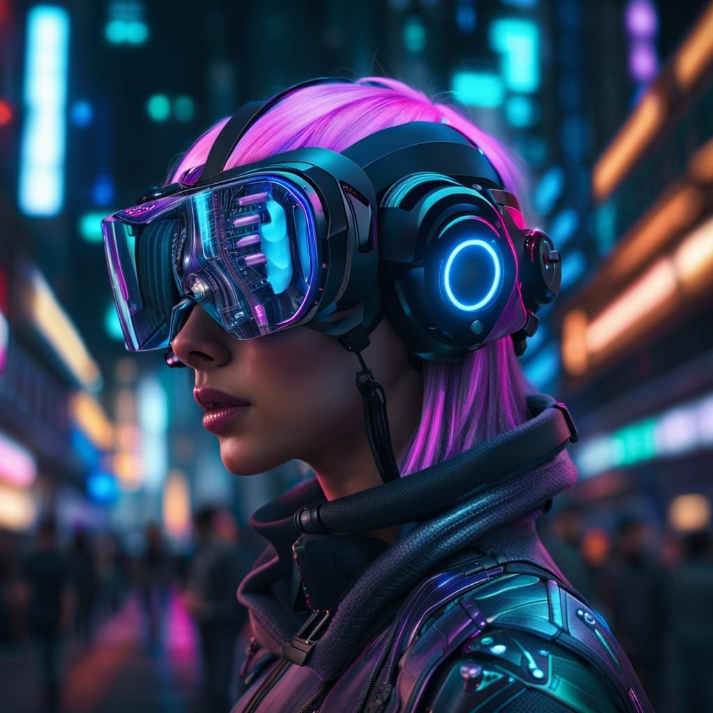 Cyberpunk Girl in Neon Cityscape