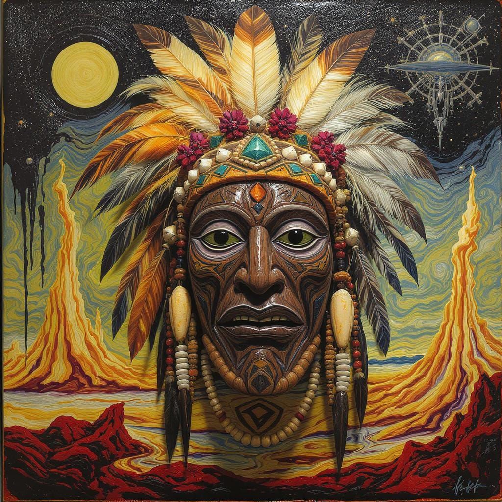 Surreal Witch Doctor Mask Inspired by Dali and Giger