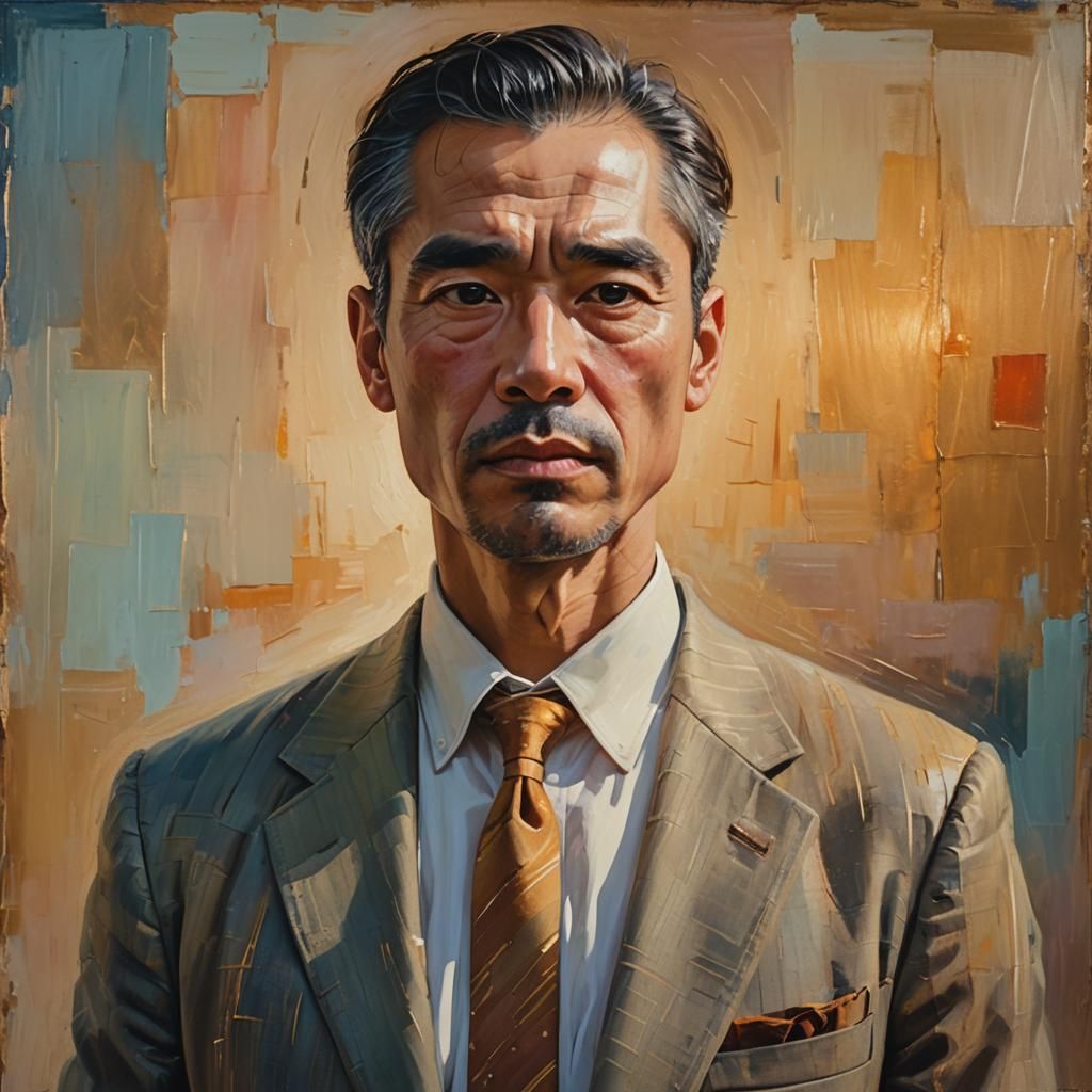 Philosophical Man Portrait with Scars in Anime Style