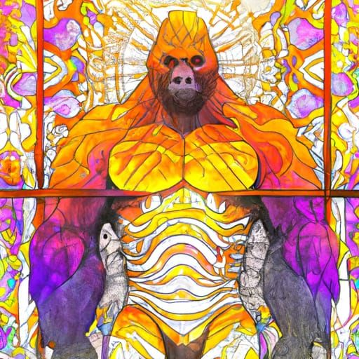 Furry Gorilla Priest Flexing in Church, Klimt Style