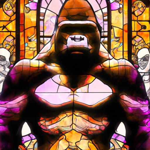 Gorilla Priest Flexing in Church, Klimt Inspired