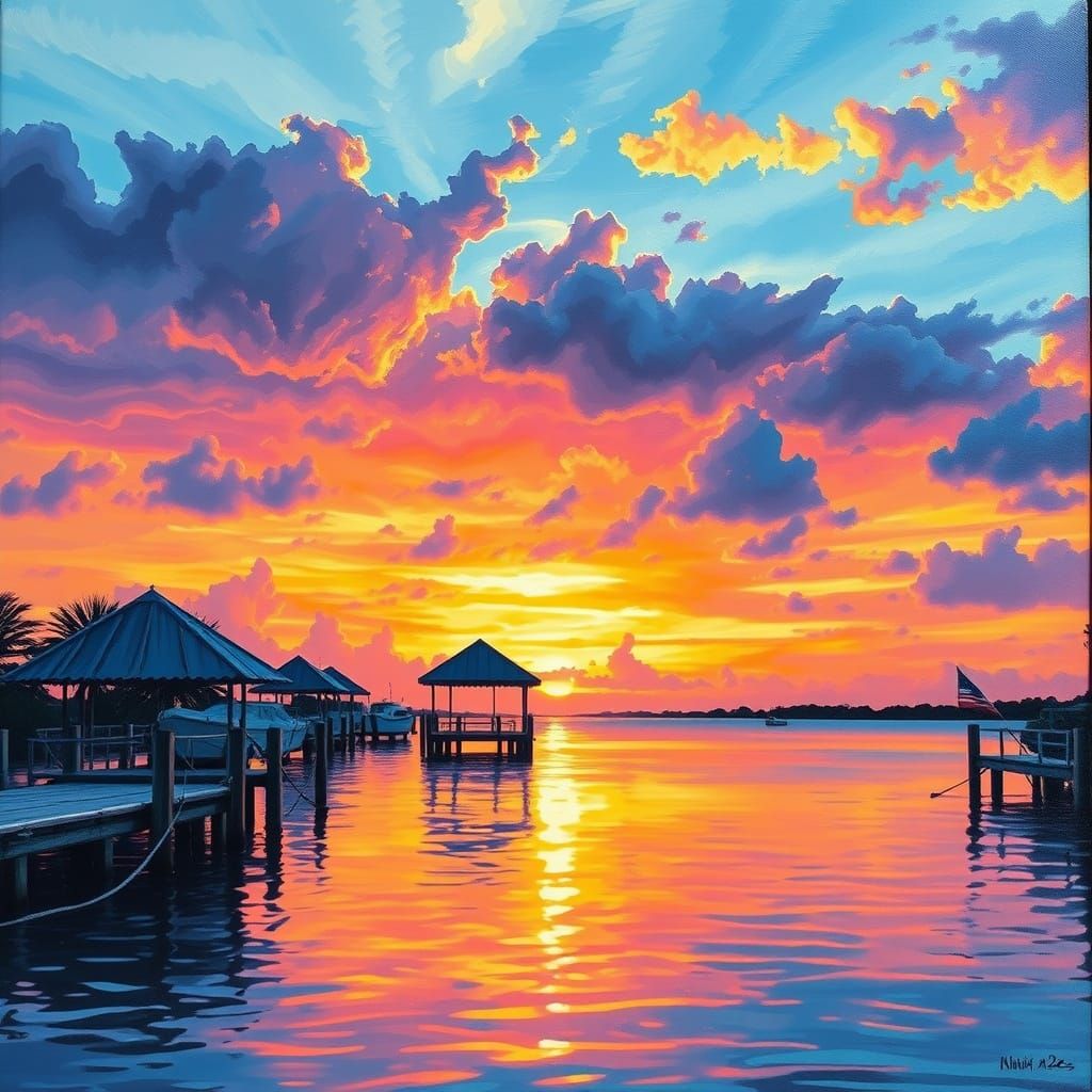 Vibrant Surreal Sunset Landscapes of the Florida Keys in Wet...