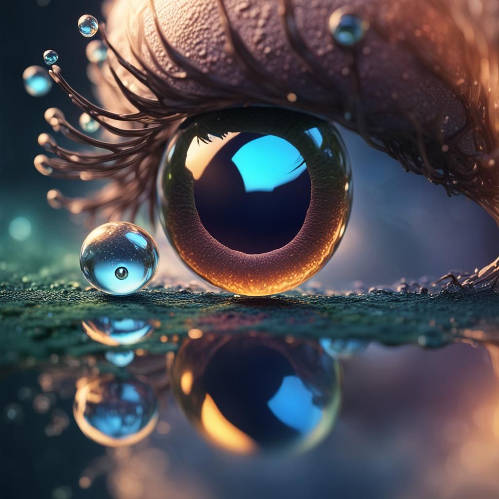 Dewdrop Reflecting a Tiny Human Eye