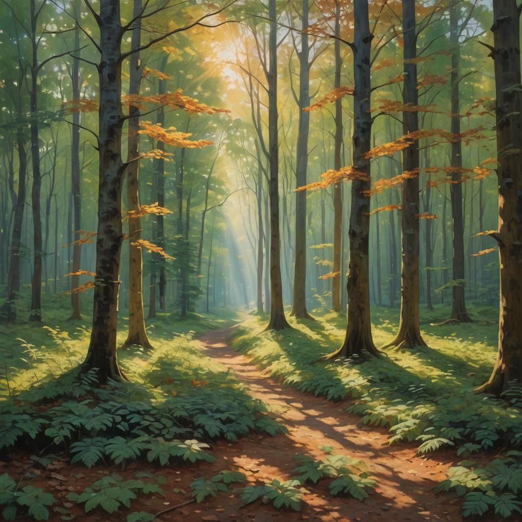 Idyllic Forest Scene in Impressionist Style