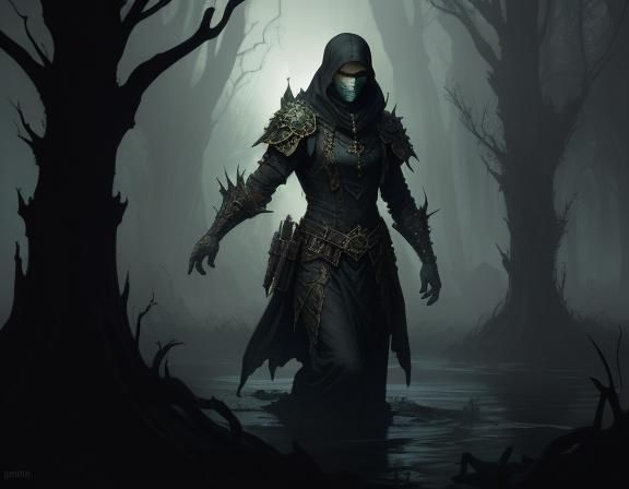 Menacing Bullywug in a Dark Fantasy Swamp