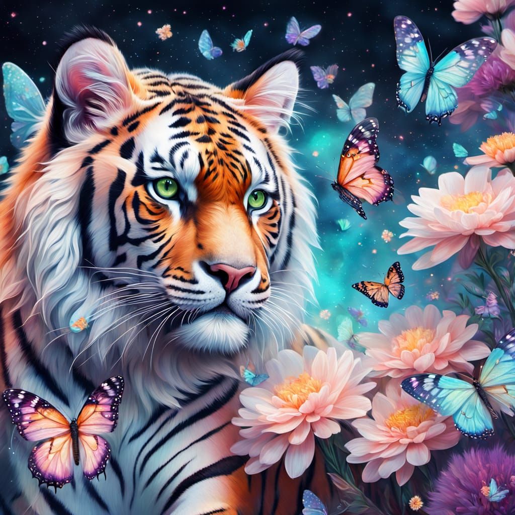 Ethereal Tiger in Cosmic Bloom