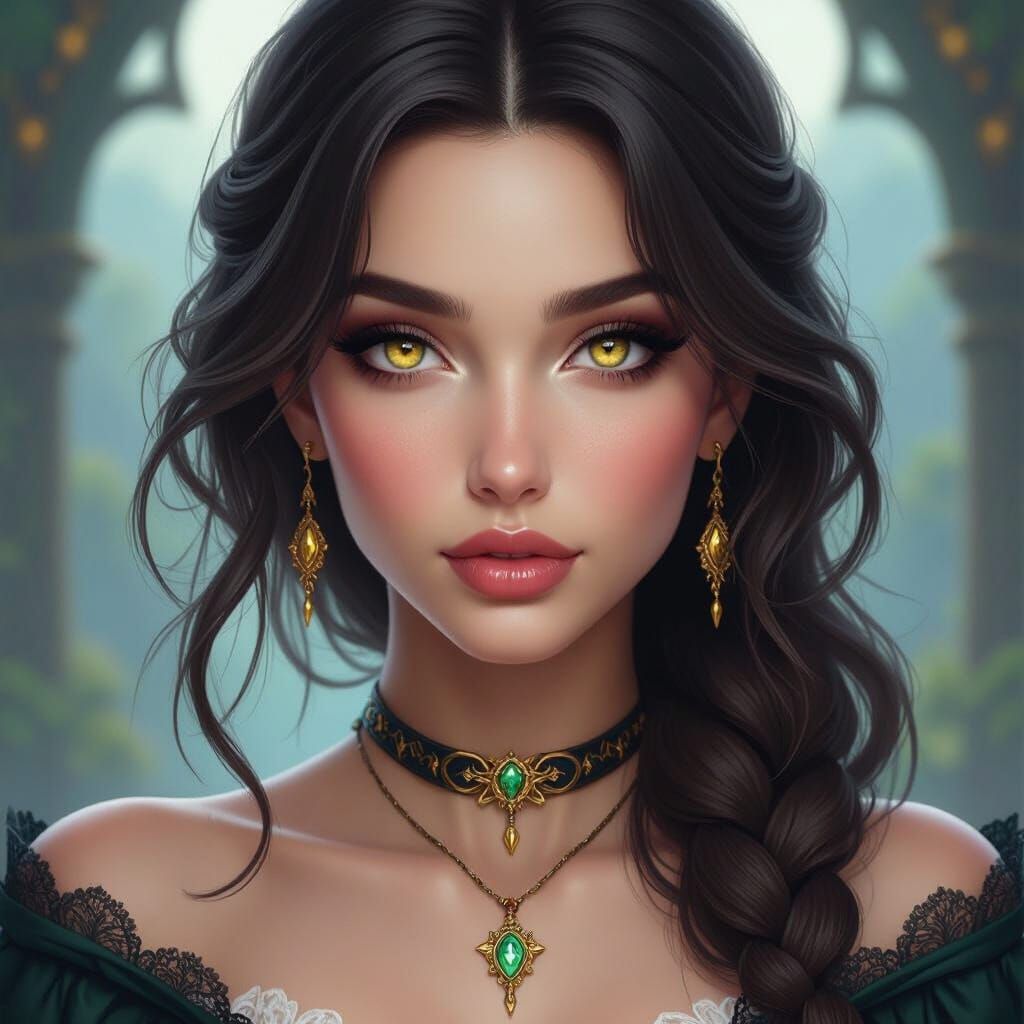 Beautiful Woman with Yellow Eyes in Fantasy Art Style