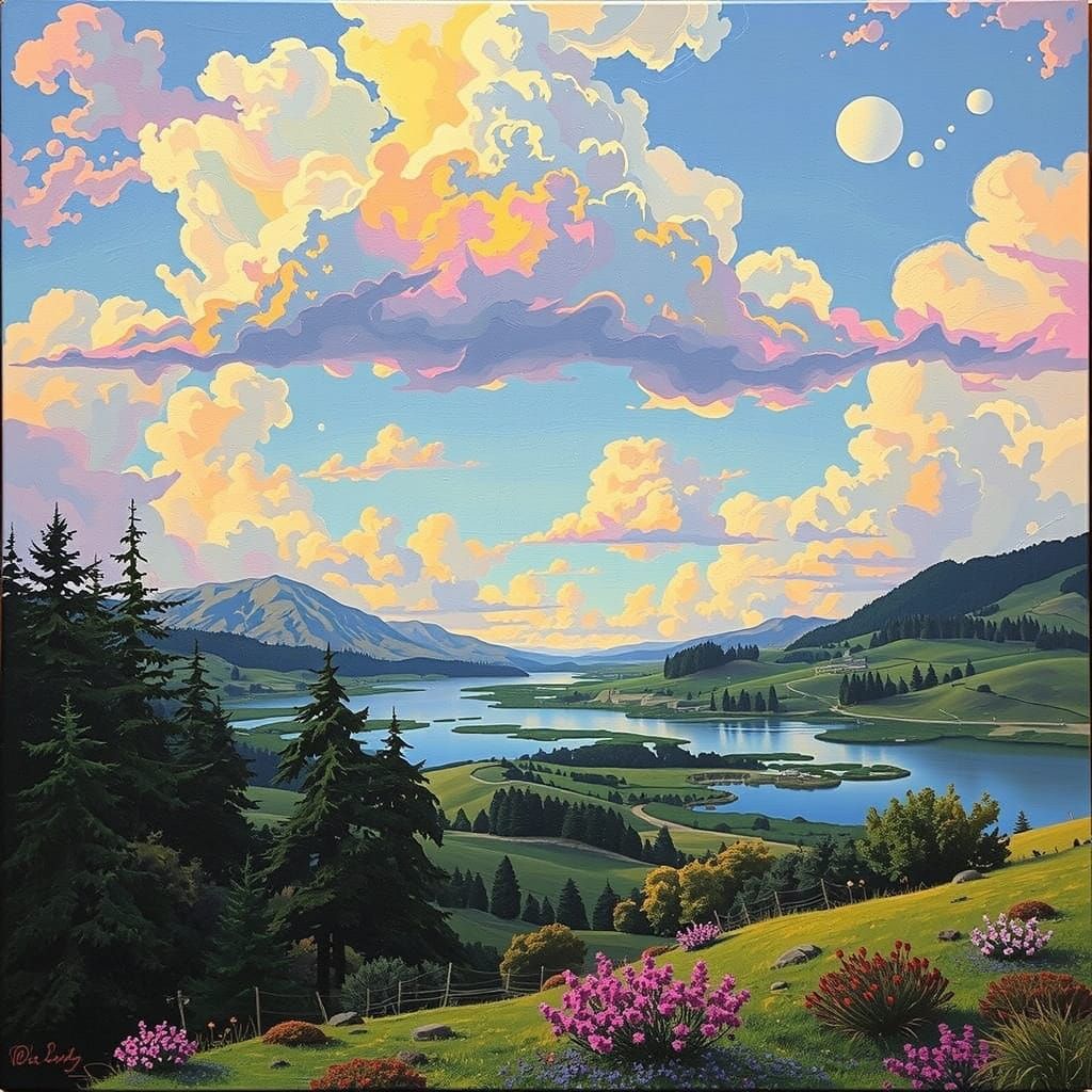 Dreamlike Surrealism: A Vibrant Post-Impressionist Scene