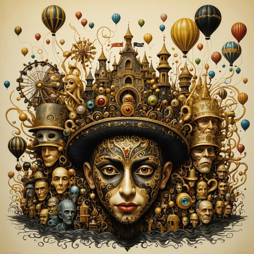 Fantastical Carnival Scene in Precisionist Style