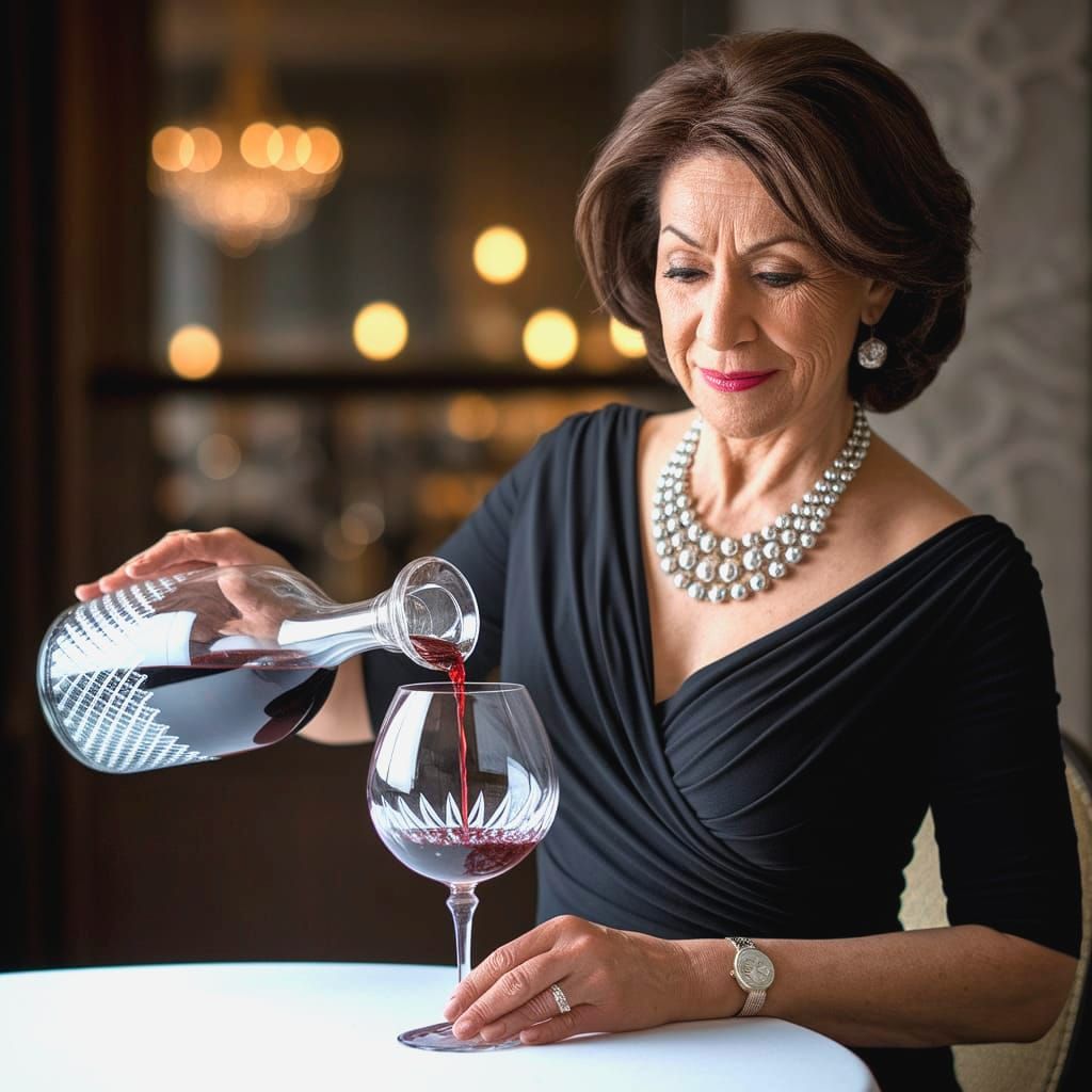 Elegant Latina Pouring Wine in Photorealistic Portrait