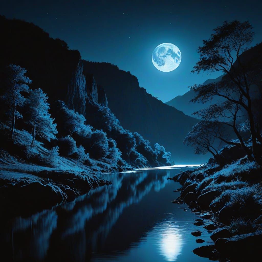 Blue Moon River Gorge at Night