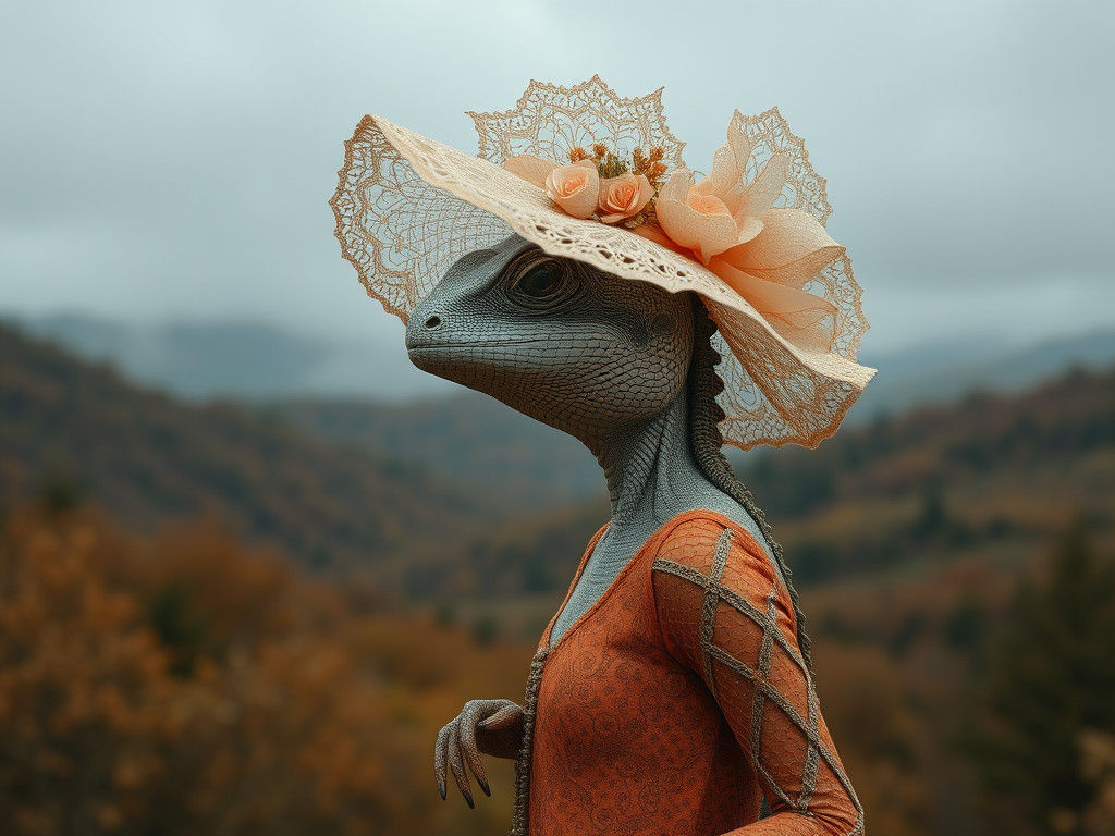 Gloomy Lizard Lady in Lace Hat