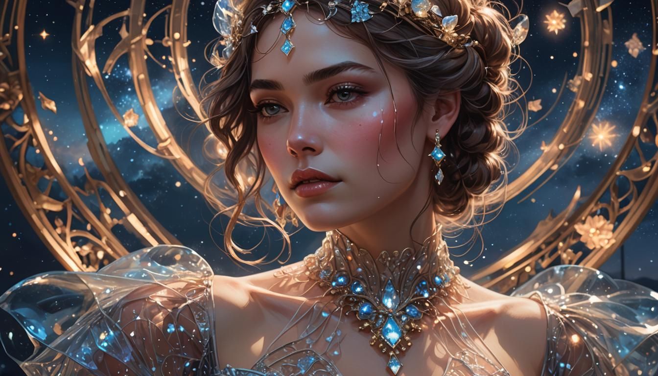 Woman in Glass Gown Portrait, Hyperdetailed Art