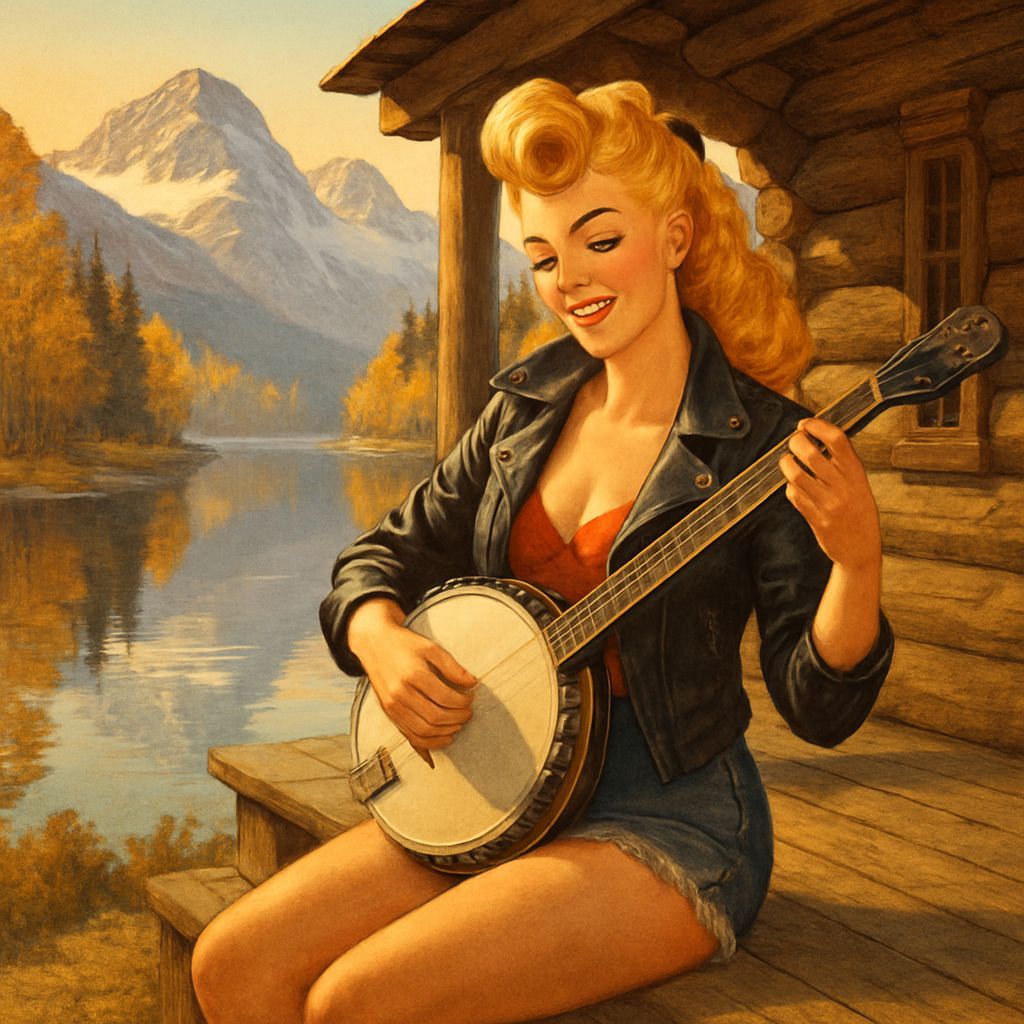 Rockabilly Pin-Up Strums Banjo at Alpine Lake