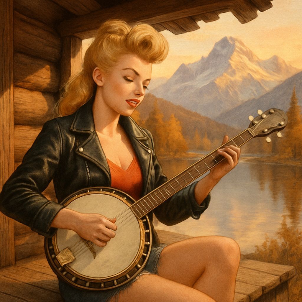 Rockabilly Pin-Up Strums Banjo at Alpine Lake