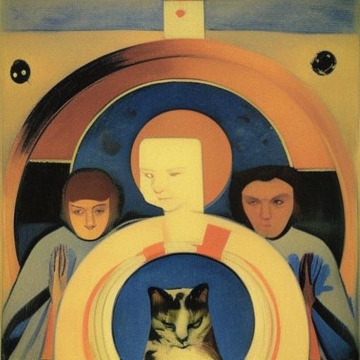 Sci-Fi Vampire Lord with Cats in Deep Space