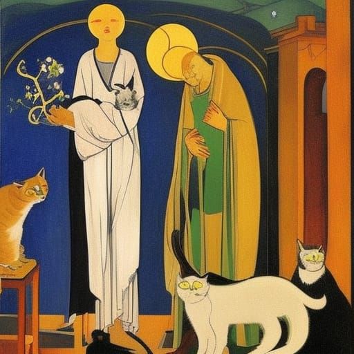 Vampire Lord with Cats in Deep Space Sci-Fi