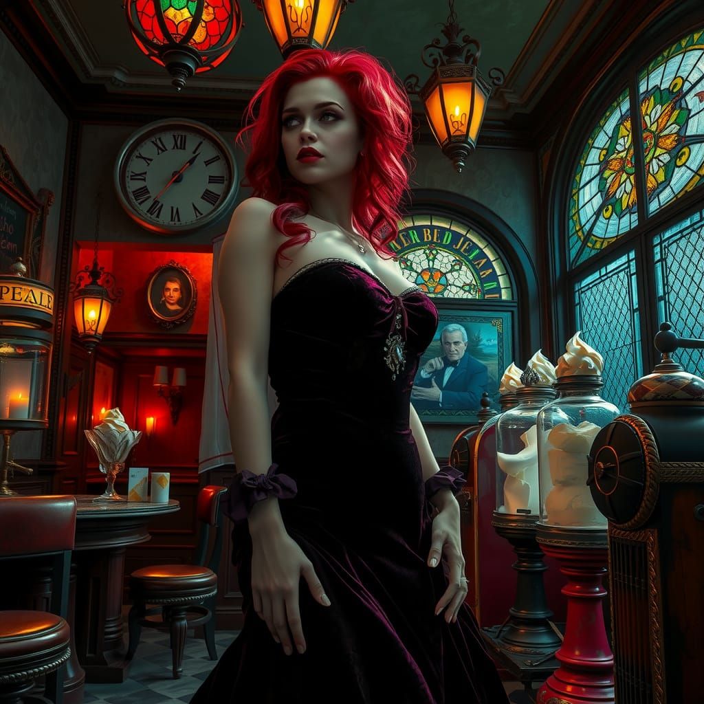 Seductive Vampire in Gothic Ice Cream Parlor