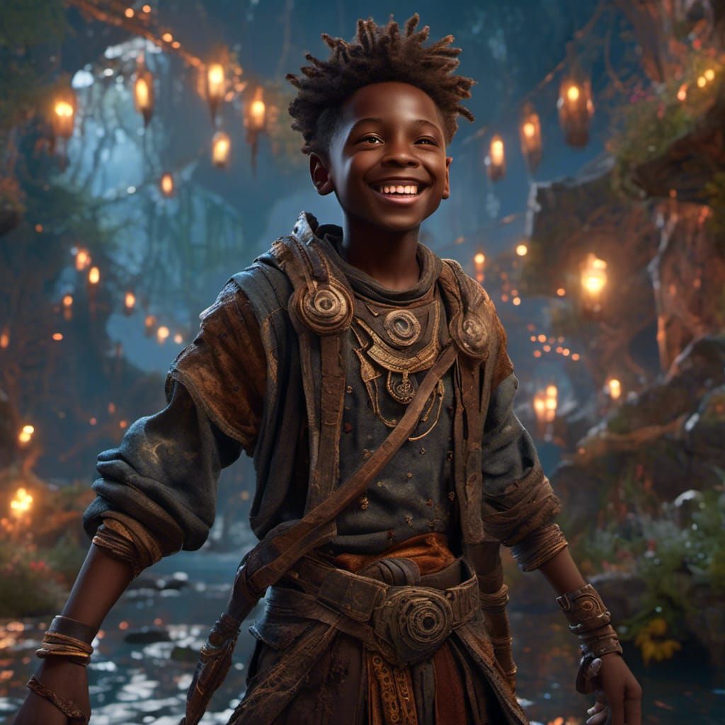 Dark Skinned Boy Smiling with Braces in Matte Painting