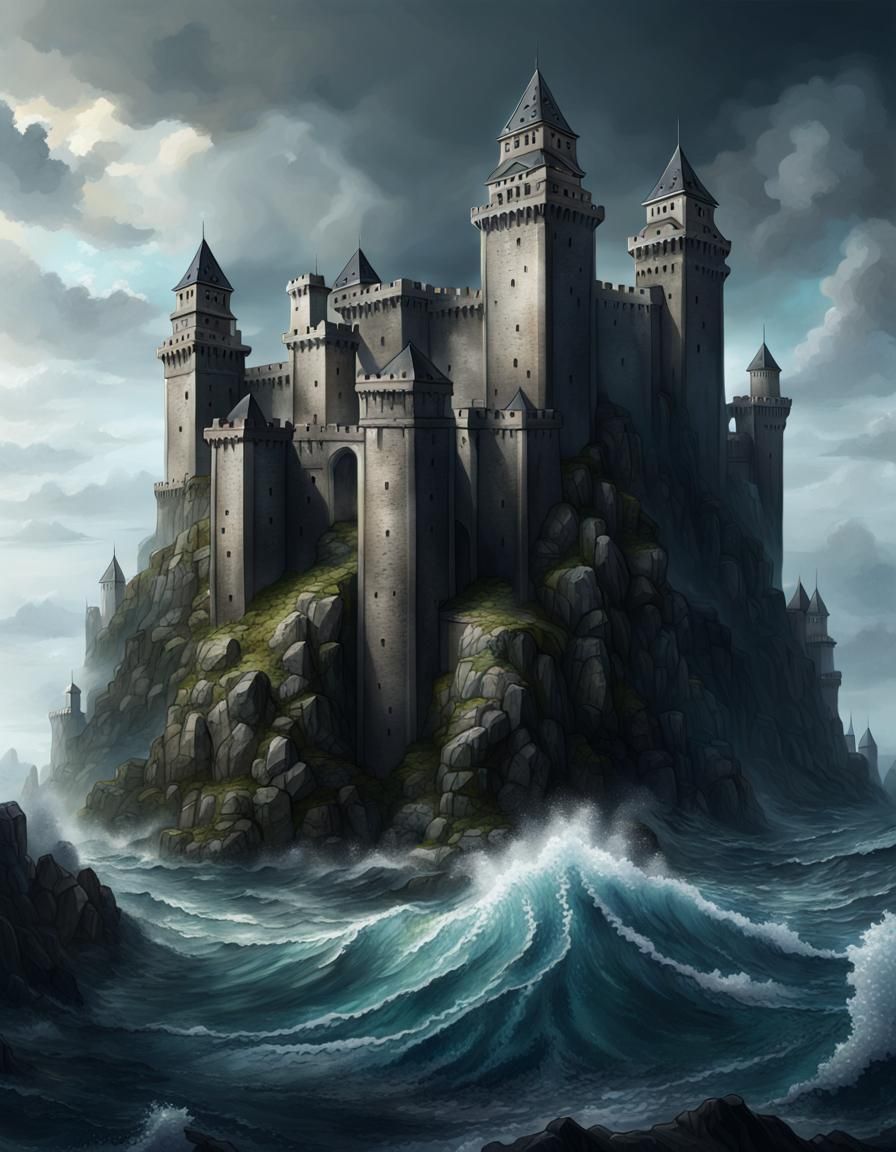 Underwater Cliff Fortress in Dark Fantasy Style