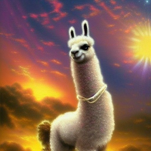 Llama in Socks Soaring Through Sunset Space