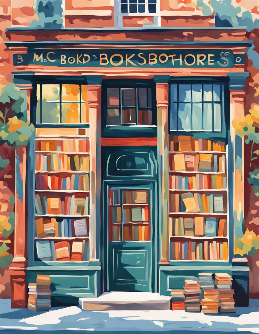 Colorful Bookstore Front in Gouache Style