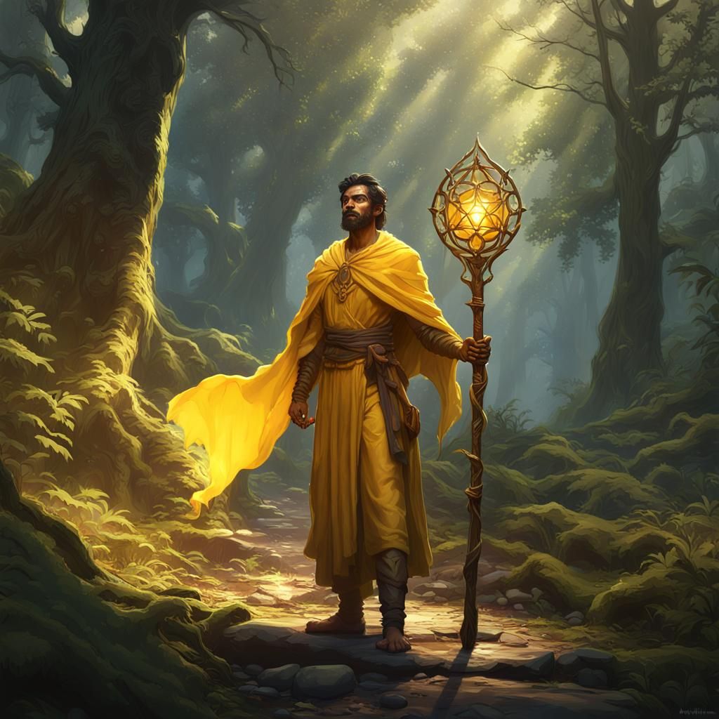 Indian Male Druid in Forest, Dark Fantasy Art