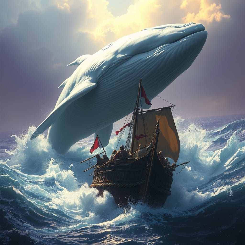 Dark Fantasy Whale Leaps from Churning Ocean in Vast, Hyperd...