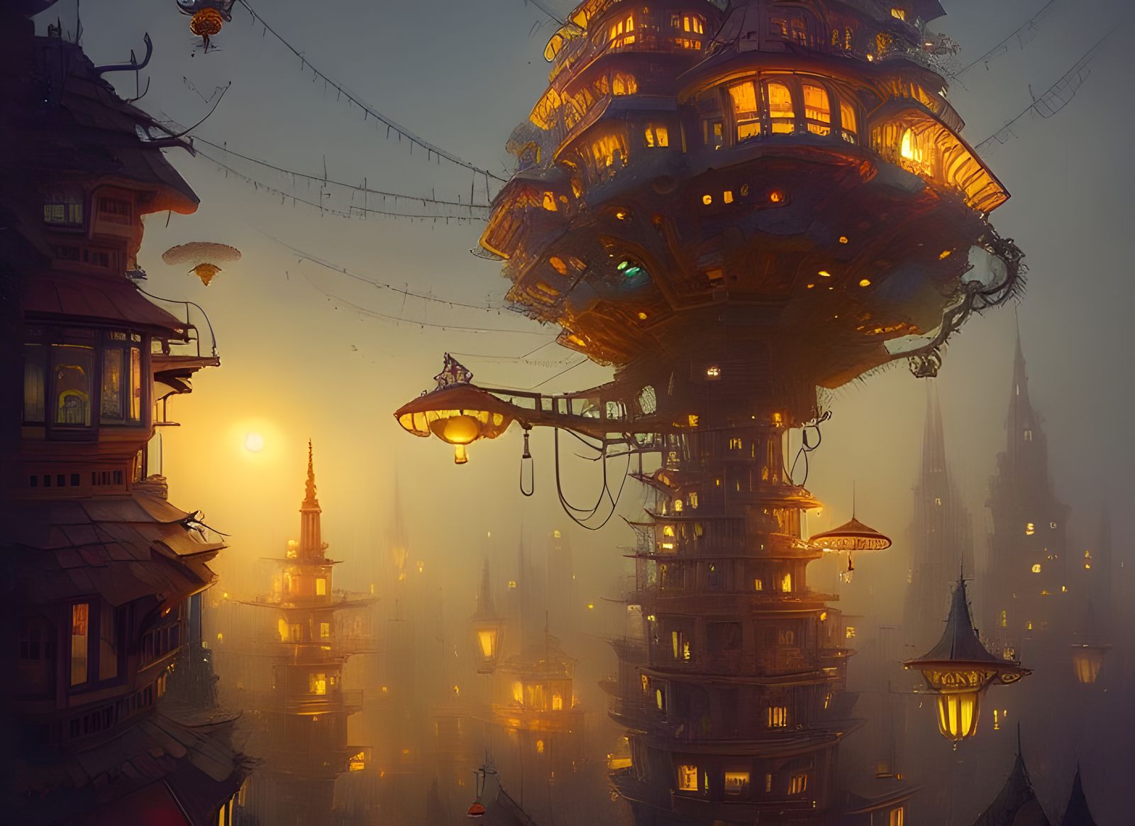 Steampunk Robot Treehouse City by Nikolai Lockertsen