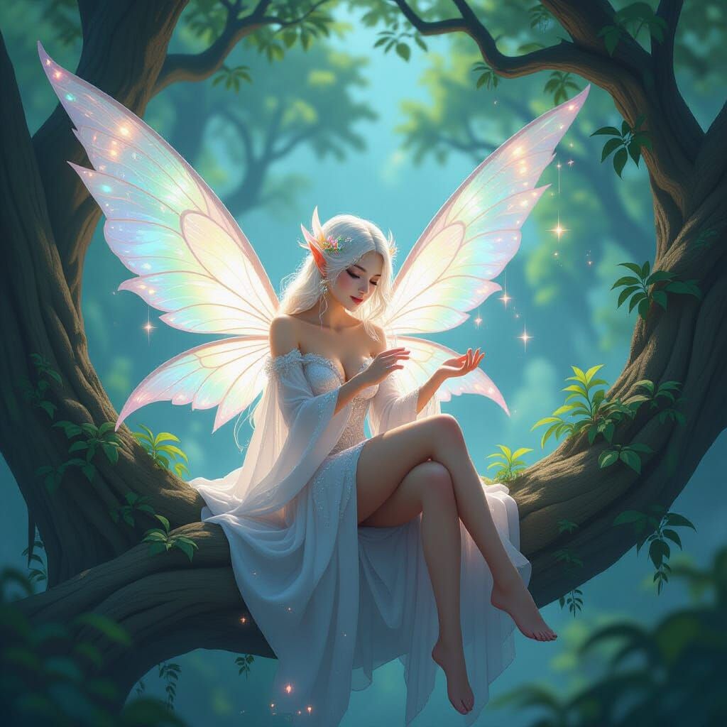 Ethereal Lunari in Tree City, Dreamlike Art