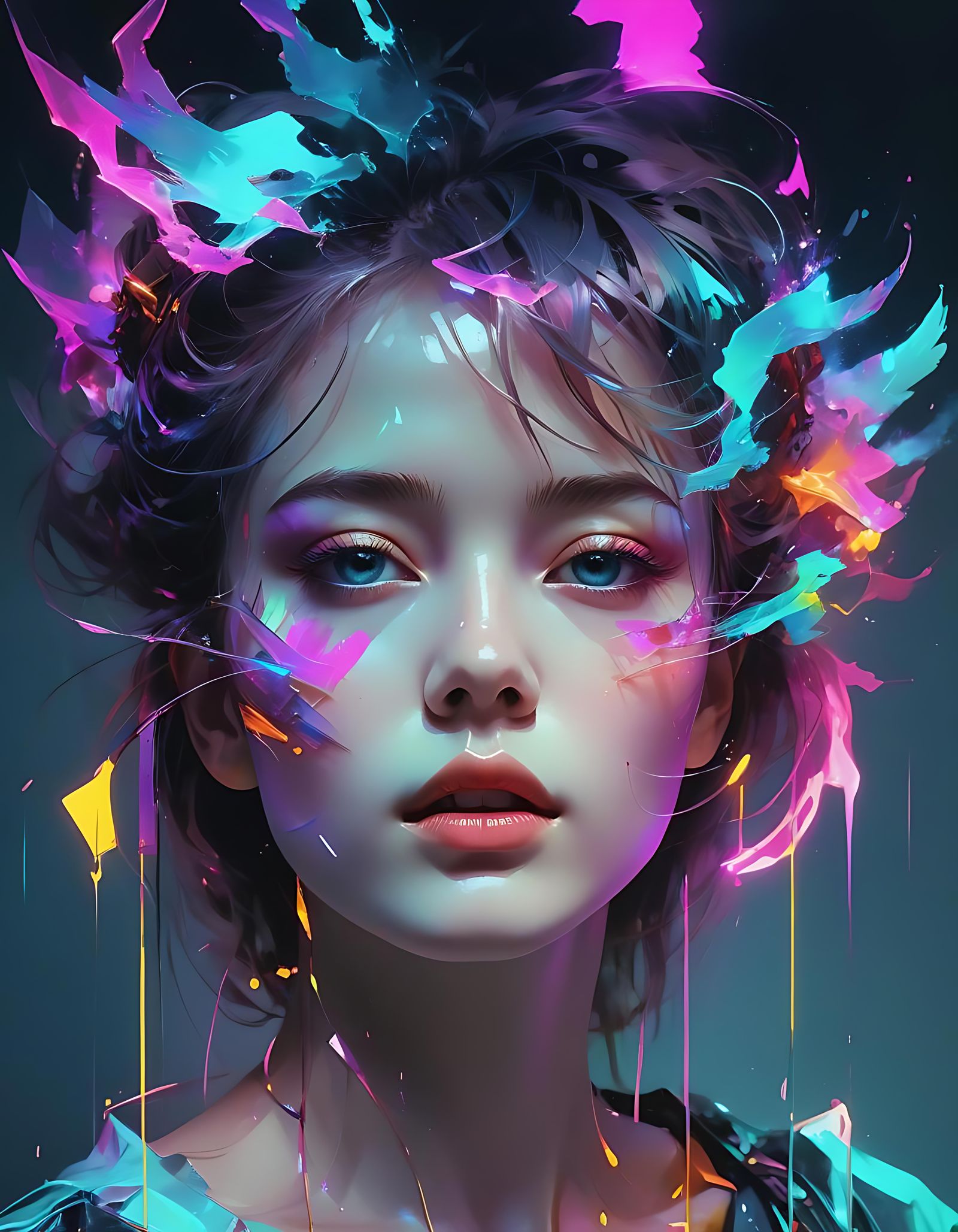 Vaporwave Neon Portrait: Surreal Digital Art