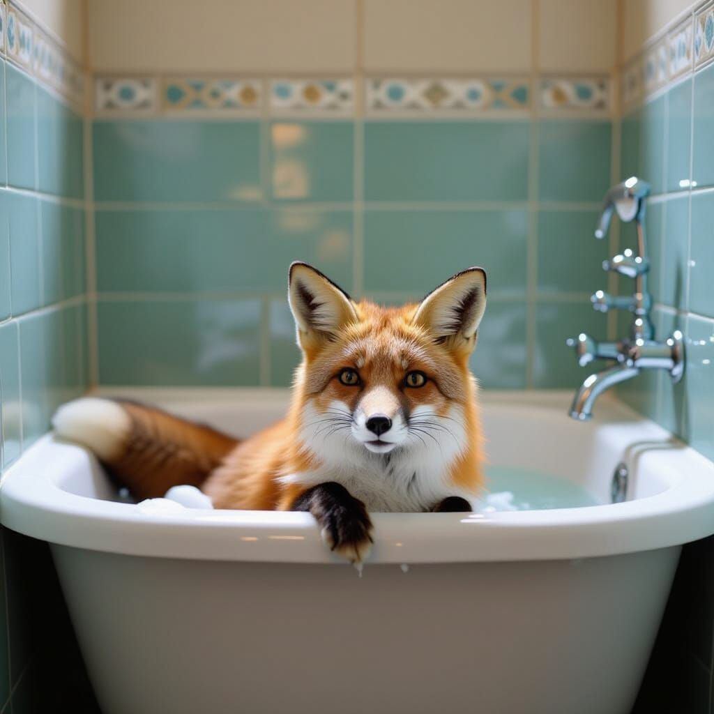 Fox Enjoying a Bubble Bath