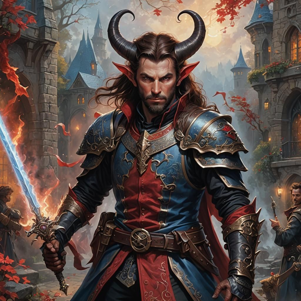 Tiefling Battlemage in Victorian Armor