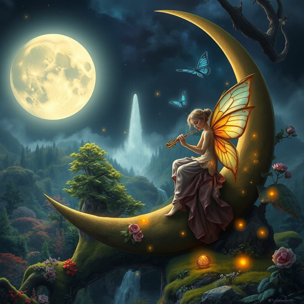 Ethereal Moonlit Scene in Hyperrealistic Style