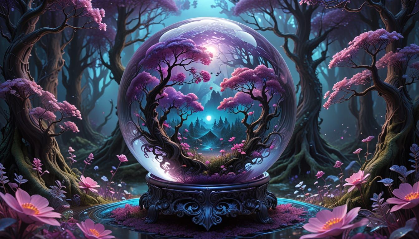 Surreal Fantasy World Inside Crystal Ball