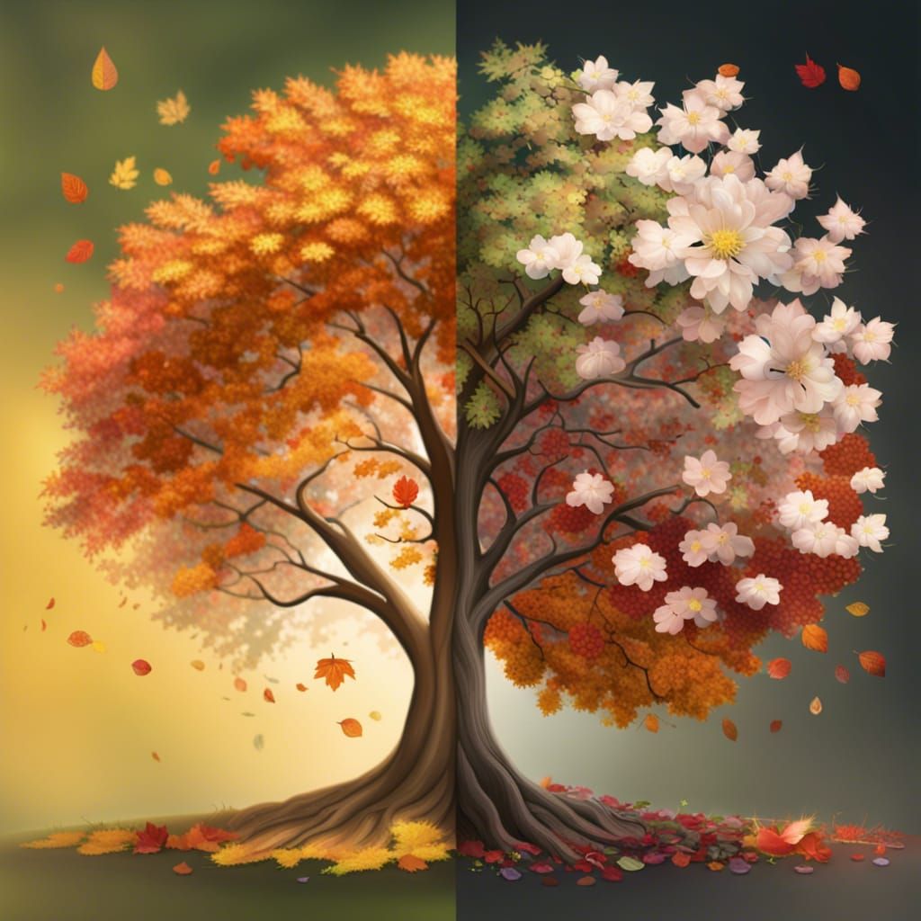 Tree Showing Spring and Autumn Seasons