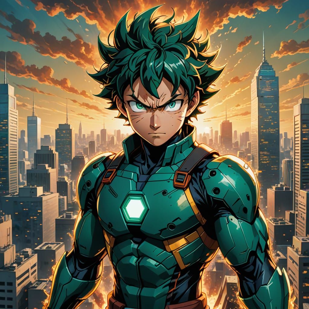 Heroic Izuku Midoriya in Vibrant Anime Art