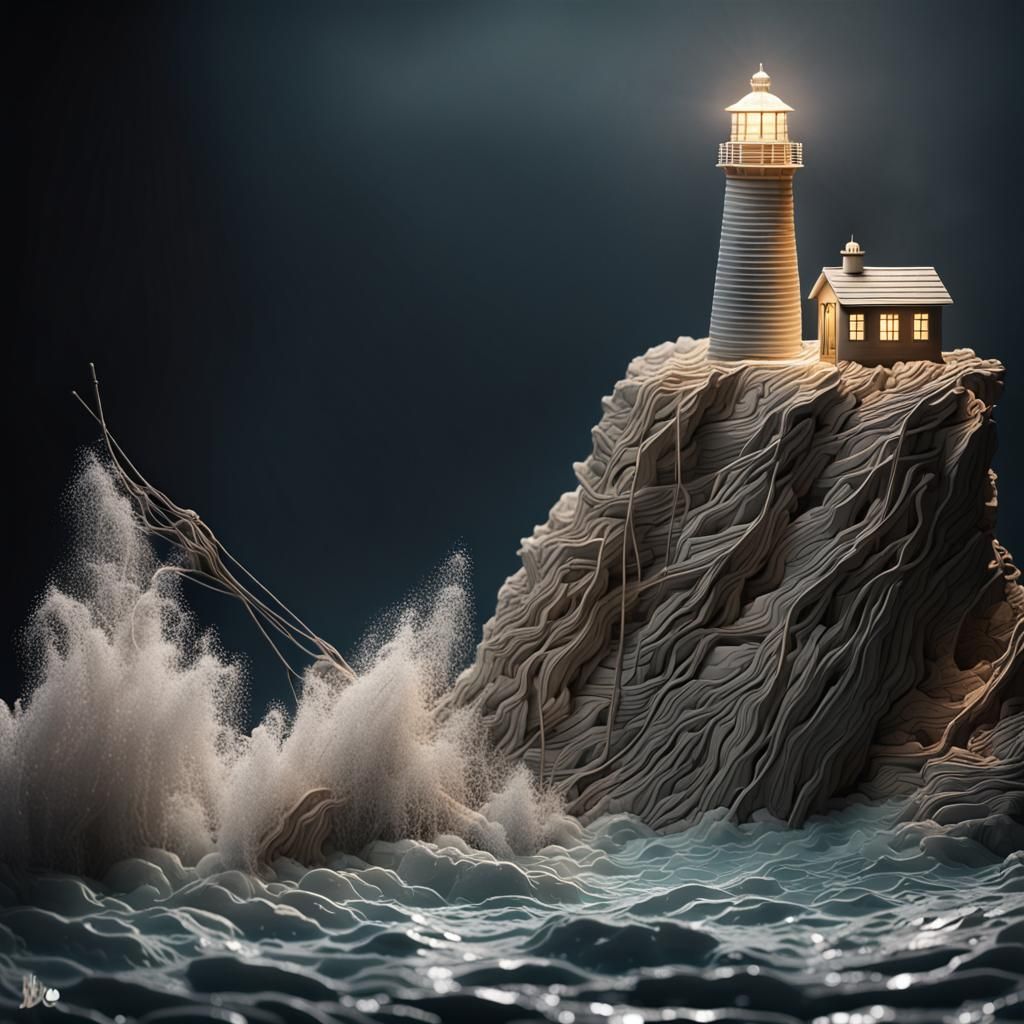 Lighthouse in Stormy Ocean: 3D String Art