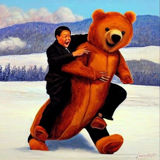 Xi Jinping riding Vladimir Putin in a bear suit